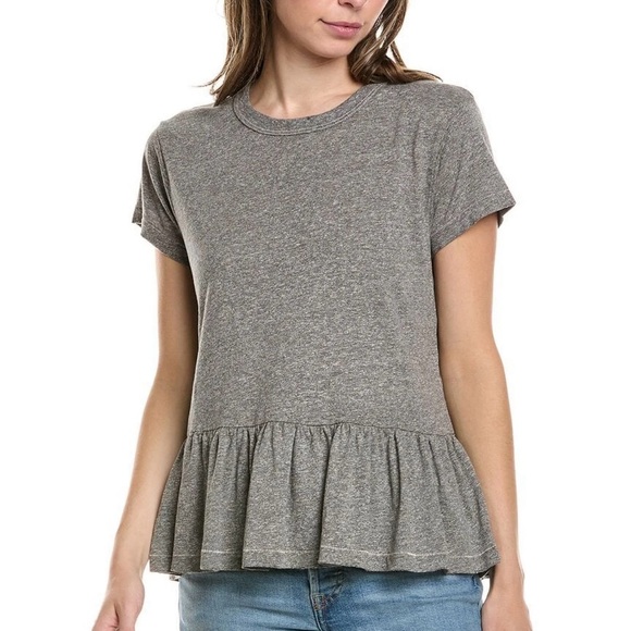 THE GREAT. Tops - The Great. ruffle tee in heather grey